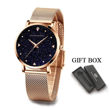Elegant Luxury Ladie's Watch,  Fashionable Frosted Dial Rhinestone Rose Gold Tone Stainless Steel Mesh Strap Watches